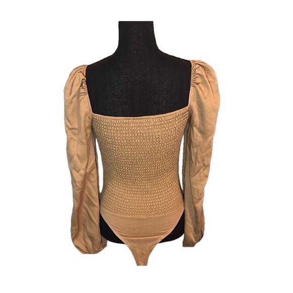Lani the Label Tan Bodysuit | Ruched Square Neck | Balloon Sleeve | Size M - Picture 9 of 9